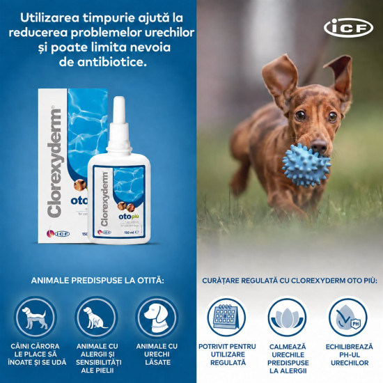 Clorexyderm Oto Piu solutie otica, caini si pisici, 150 ml